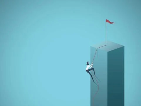 Business goal, objective, target vector concept with businesswoman climbing a Stock Illustration
