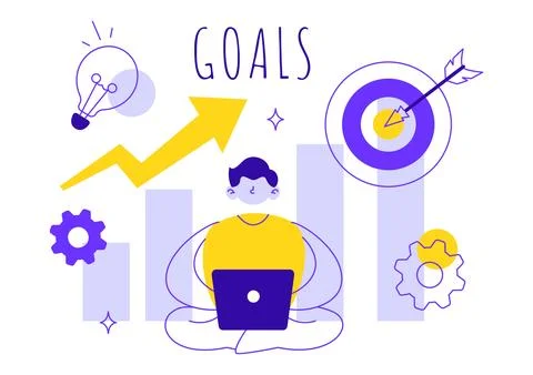Business Goal Vector Illustration Featuring Target Achievement, Strategic P.. Stock Illustration