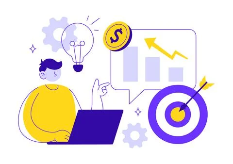 Business Goal Vector Illustration Featuring Target Achievement, Strategic P.. Stock Illustration