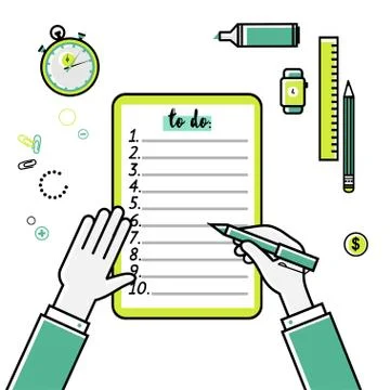 Business goals checklist. Vector flat linear icon. To do list. Top view. Stock Illustration