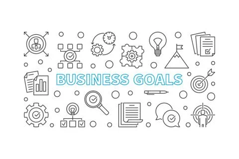 Business goals horizontal outline vector illustration Illustrazione stock