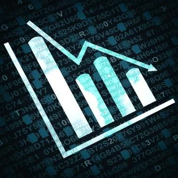 Business graph and chart with arrow going down - blue background Stock Illustration