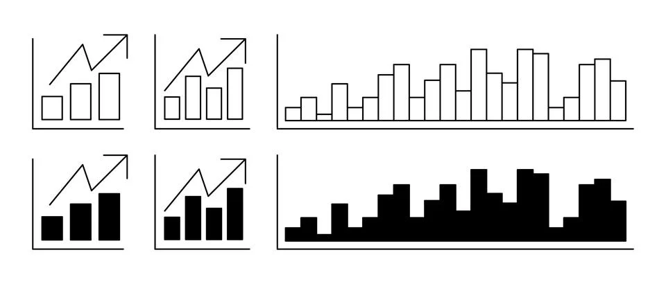 Business graph and chart vector set. Minimalist icons for data analysis Illustrazione stock