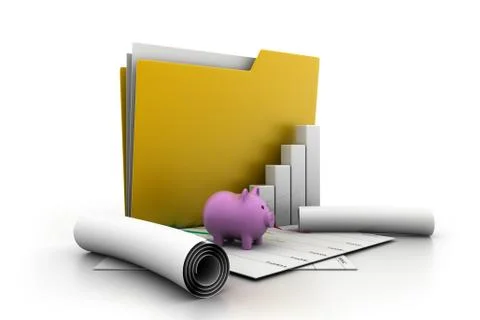 Business graph and folder in chart. Stock Illustration