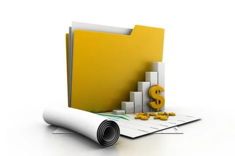 Business graph and folder in chart. Stock Illustration