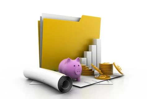 Business graph and folder in chart. Stock Illustration