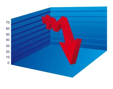 Business graph with arrow down over white background. vector Stock Illustration