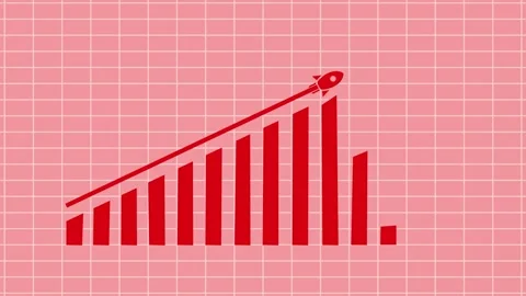 Business graph Bar Chart with Rocket Icon on Pink Background, Bar chart wit.. Stock Footage 304249104