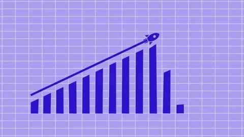 Business graph Bar Chart with Rocket Icon on Pink Background, Bar chart wit.. Stock Footage 304249108