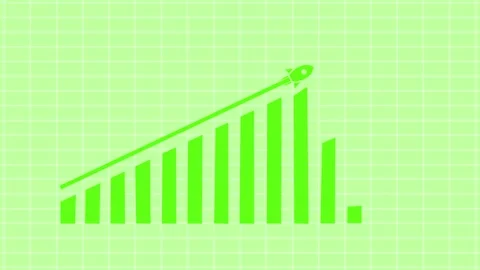 Business graph Bar Chart with Rocket Icon on Pink Background, Bar chart wit.. Stock Footage 304249110