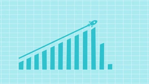 Business graph Bar Chart with Rocket Icon on Pink Background, Bar chart wit.. Stock Footage 304249113