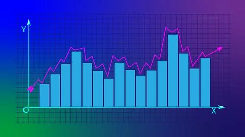 Business Graph Chart arrows and indicating profit in the colorful background. Stock Illustration
