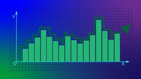 Business Graph Chart arrows and indicating profit in the colorful background. Illustrazione stock