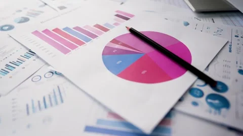 Business graph chart report paper laptop pencil on table Stock Footage 293514881