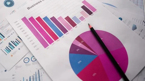 Business graph chart reports papers laptop pencil view 動画素材 293515096