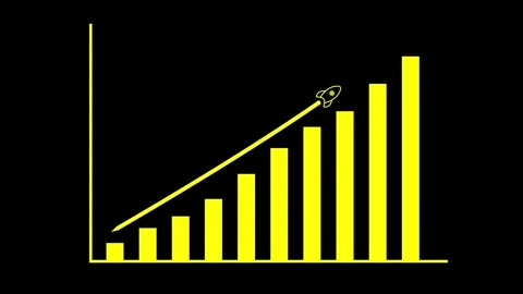 Business Graph chart With rocket growth animation yellow color with line Stock Footage 296812654