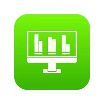 Business graph at computer screen icon digital green Illustrazione stock