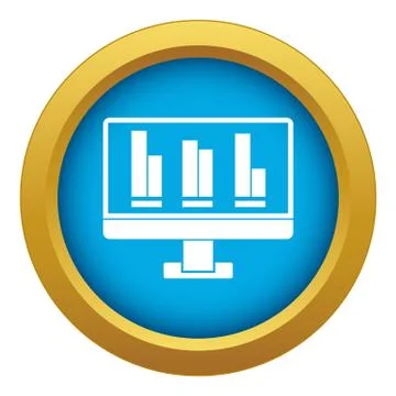 Business graph at computer screen icon blue vector isolated Stock Illustration