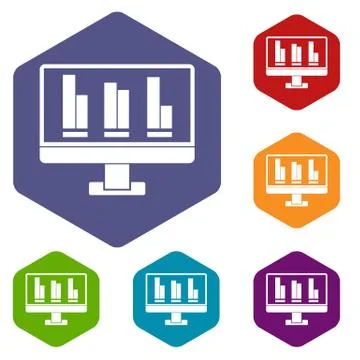 Business graph at computer screen icons set Illustrazione stock