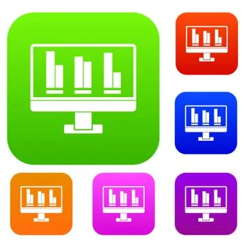 Business graph at computer screen set color collection 스톡 일러스트