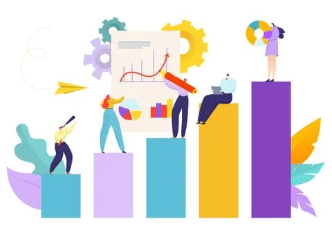 Business graph concept, flat people at background vector illustration Stock Illustration