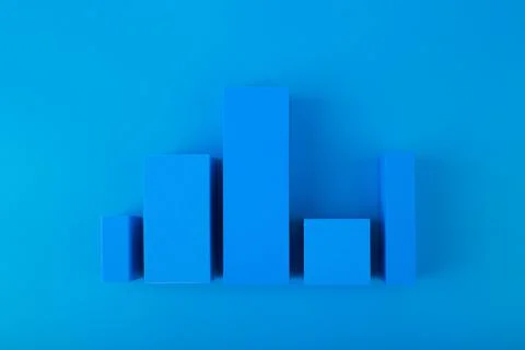 Business graph diagram or performance chart with blue bars with rise and fall Stock Illustration