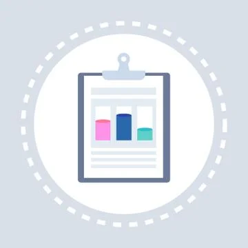 Business graph document data chart clipboard icon financial report concept flat Stock Illustration