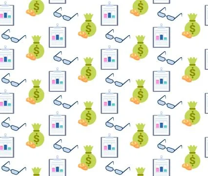 Business graph document data chart clipboard glasses money bag icon financial Stock Illustration