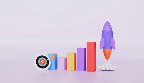 Business graph with flying space rocket, growth statistics trading Stock Illustration