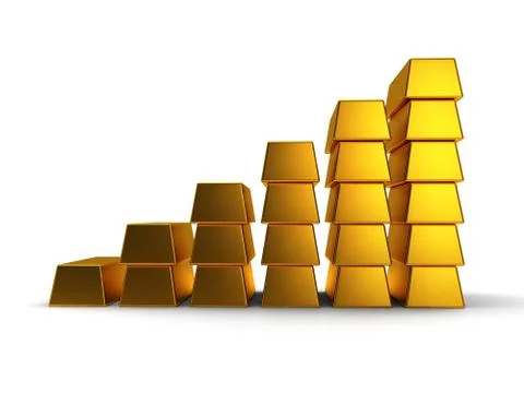 Business graph of gold bars 3d render Stock Illustration