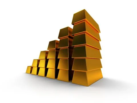 Business graph of gold bars 3d render Stock Illustration