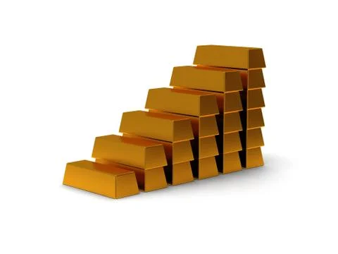 Business graph of gold bars 3d render Stock Illustration