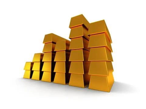 Business graph of gold bars 3d render Stock Illustration