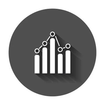 Business graph icon. Chart flat vector illustration with long shadow. Illustrazione stock