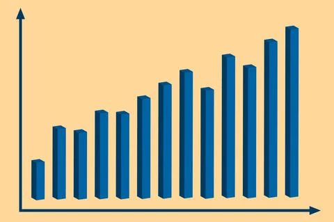Business graph with increase report. Diagram with rise and gain progress. Vec Stock Illustration
