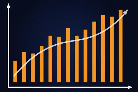 Business graph with increase report. Diagram with rise and gain progress. Vec Stock Illustration