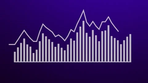 Business graph infographics in a glowing pixel art style with purple background Stock Footage 299219878