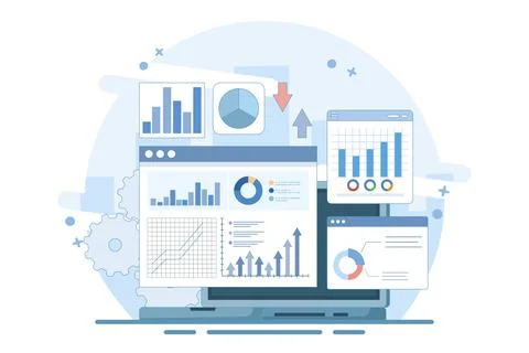 Business Graph Information Report Analysis. Business Data Analysis. Illustrazione stock