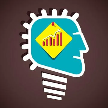 Business graph on paper note in human head vector Stock Illustration