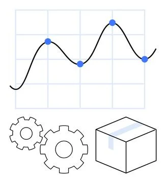 Business graph with points, gears, and package representing data, process, .. イラスト素材