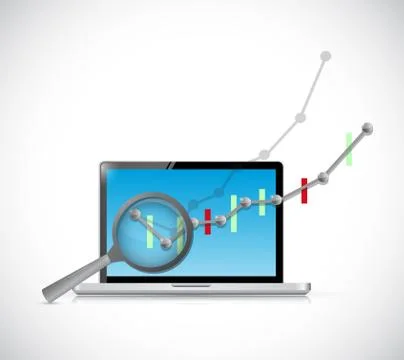 Business graph review on computer. 스톡 일러스트