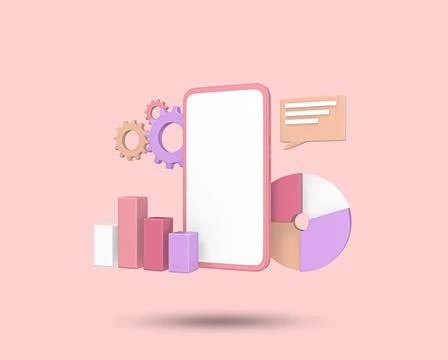 Business graph setting with smartphone 3D icon. Stockillustratie