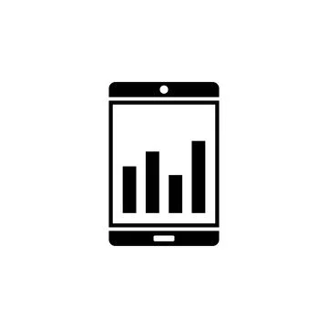 Business Graph on Smartphone, Column Chart Solid Flat Vector Icon Isolated on Stock Illustration