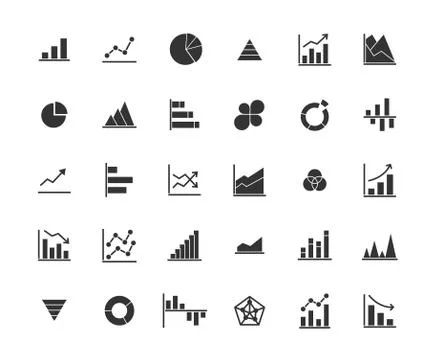 Business Graph Solid Icon Set. 库存插图