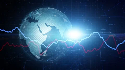 Business graphs with shiny digital earth globe rotation Stock Footage 334805158