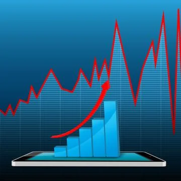 Business graphs  on tablet computer against blue background Stock Illustration