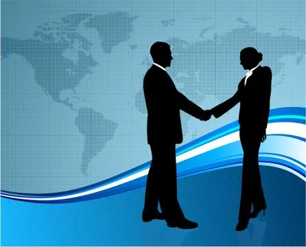 Business greeting with world map Stock Illustration