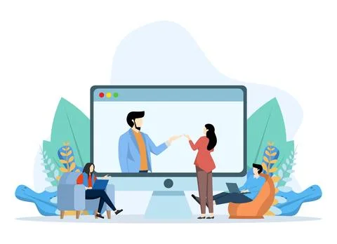 Business group having remote virtual video conference meeting Illustrazione stock