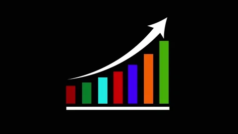 Business Grow Graph Icon Animation with arrow upward on dark Background. Colo Stock Footage