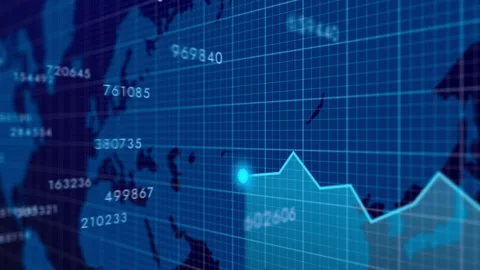 Business growing chart. Dark blue graph with world map in background 3d animatio Stock Footage 151069388
